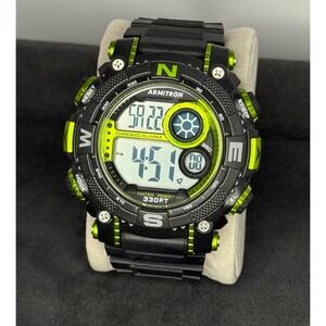 Armitron Men's Digital Sport Watch Black Green 330FT Water Resistant Chronograph